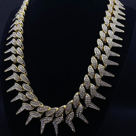 Men's 24' Iced Out Diamond 25mm 2 Row Spiked Chain Necklace - Picture 4 of 4